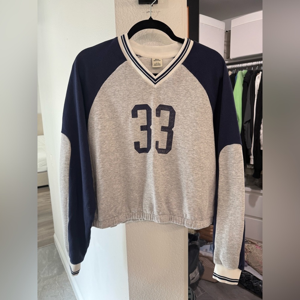 Urban Outfitters NWT Gray and Navy V-Neck Sweatshirt with Number 33